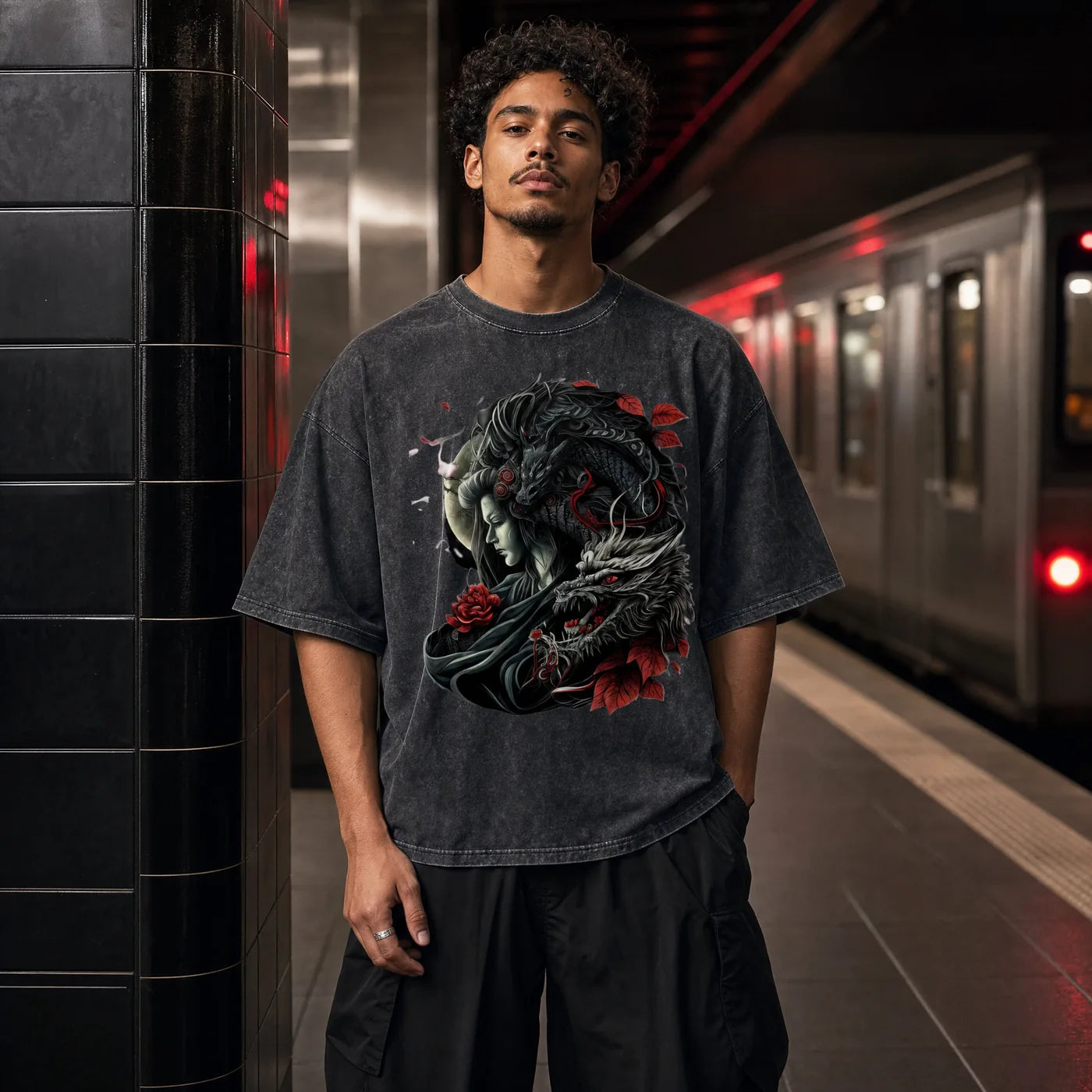 Twin Dragons design on a subway platform