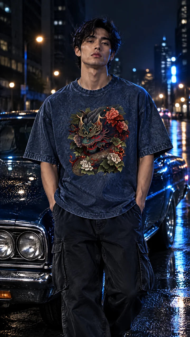 Red Dragon Signal Tee in the classic-car study